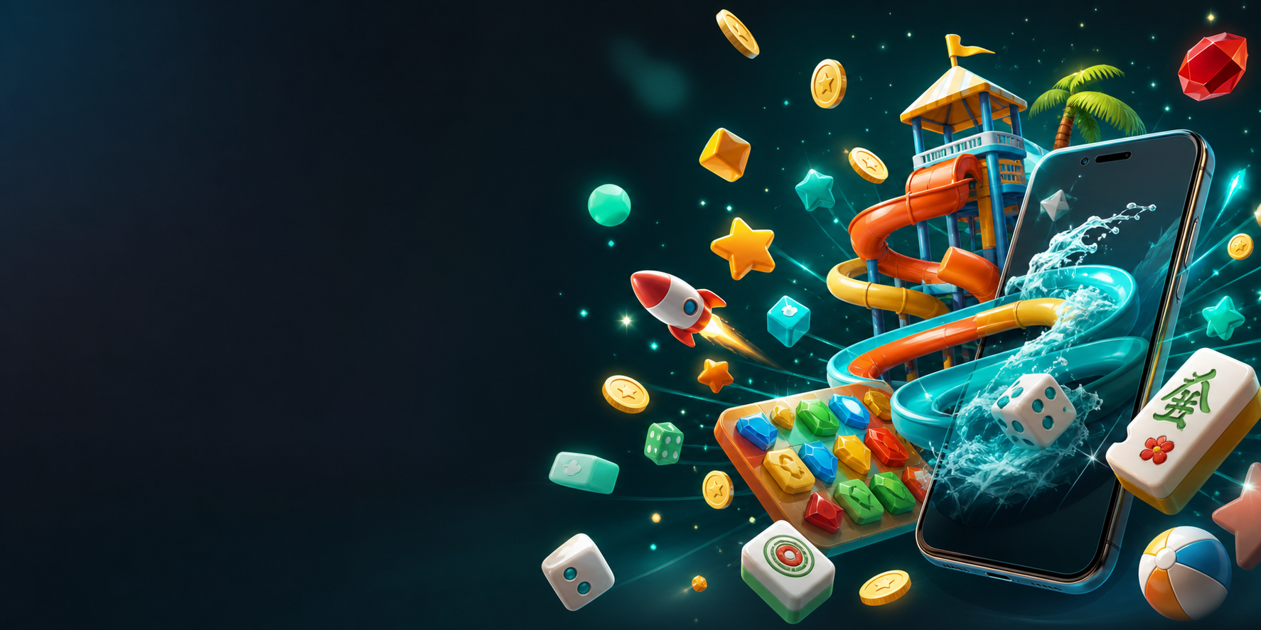 Floating 3D casual game elements
